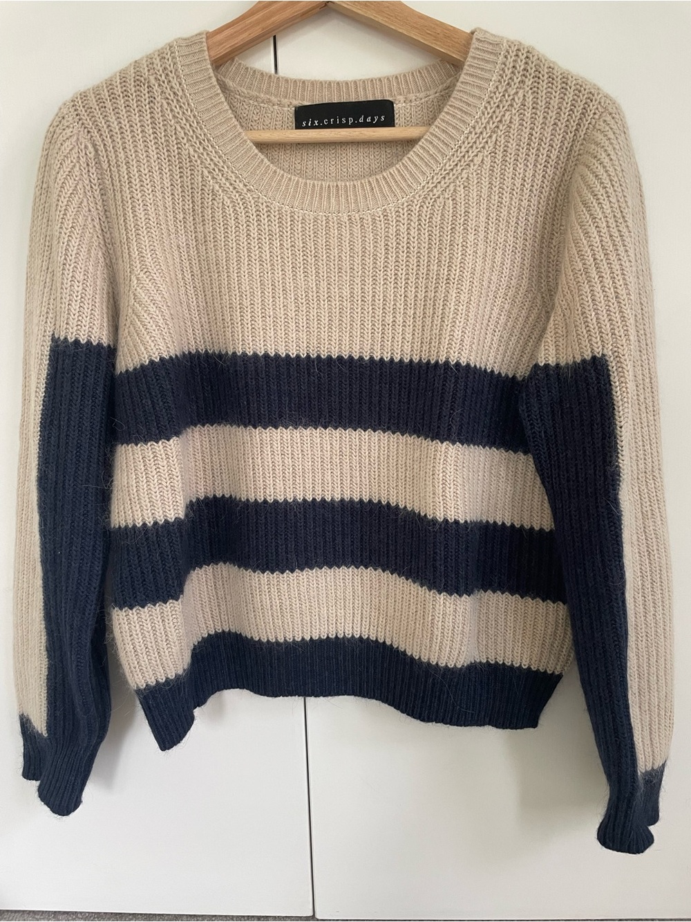 Six Crisp Days Striped Ribbed Knit Angora Sweater M
